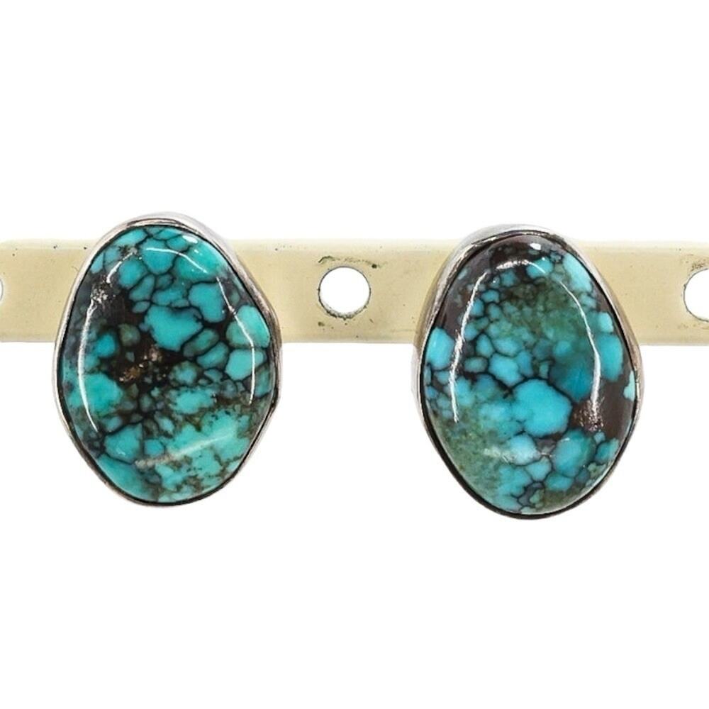 Unmarked Acid Tested Sterling Silver Turquoise Stud Earrings Likely Kingman 5/8”